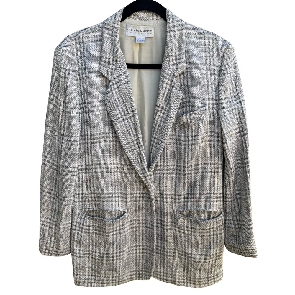 Liz Claiborne Vintage 90s Preppy Professional Tailored Oversized Plaid Blazer 4